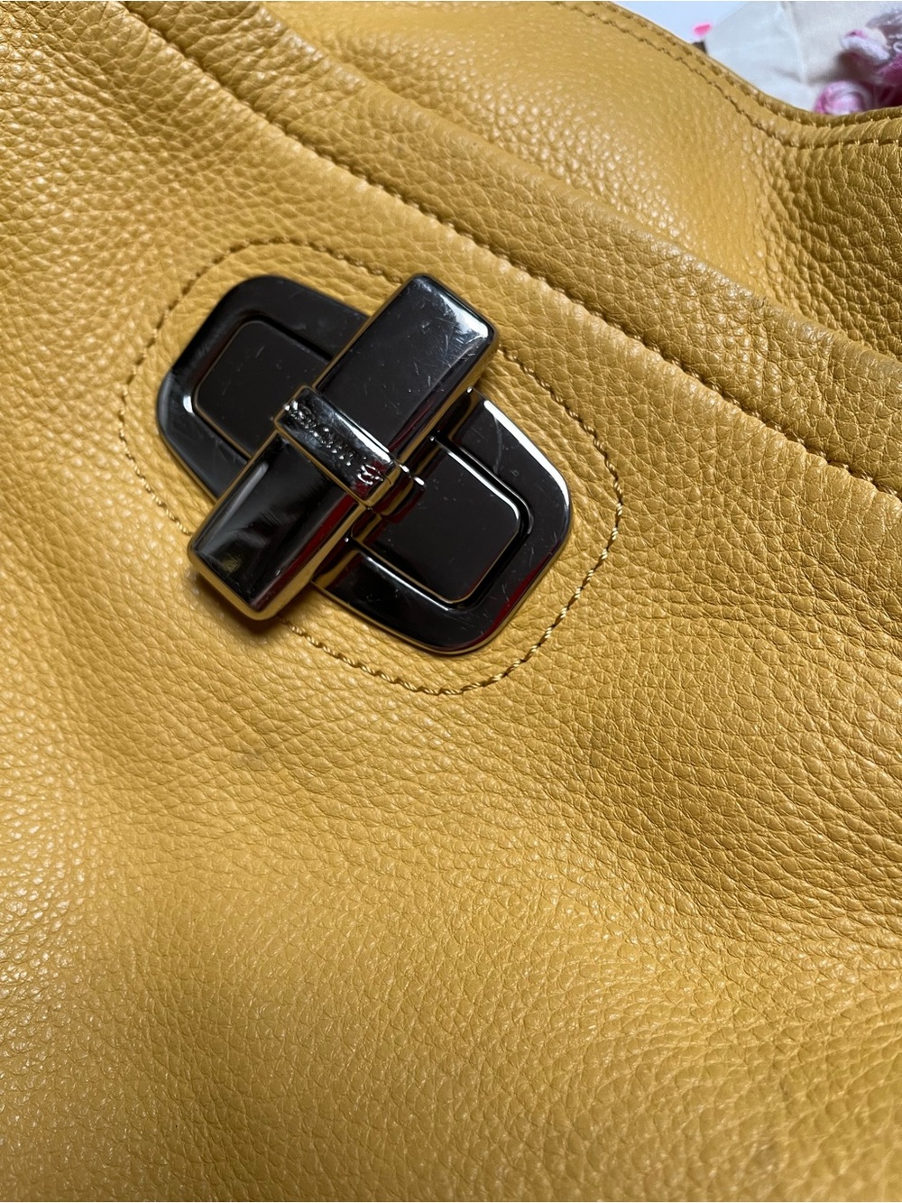 b. makowsky Yellow Leather Satchel with Silver Turnlock - Picture 6 of 9